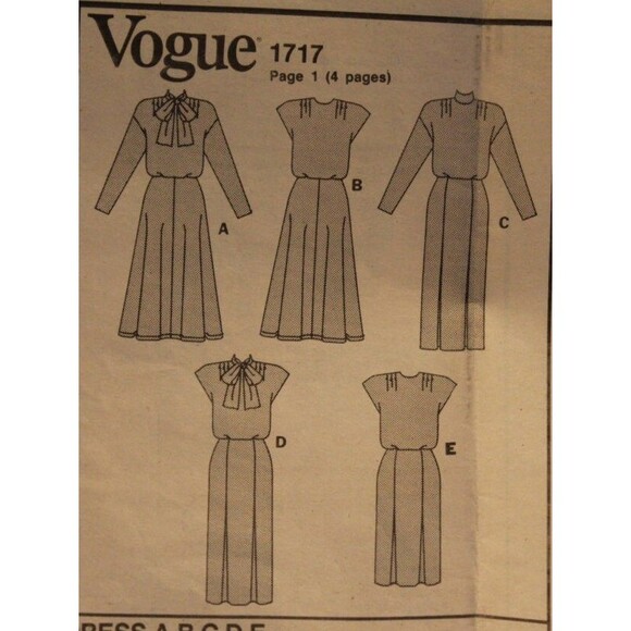 Vogue Basic Design Sewing Pattern 1717, Size 8, 10, 12, Misses, Dress, Loose Fit - Picture 2 of 5